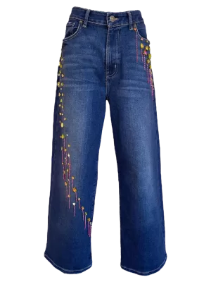 Pantalon con detalles de pedreria bordada